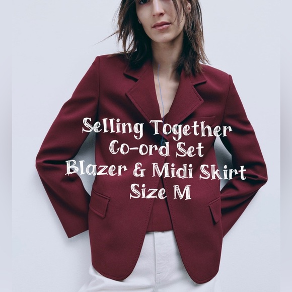 ZARA Gorgeous Wine color co-ord Set with tailored blazer & MIDI Pencil Skirt 🔥 - Picture 2 of 13
